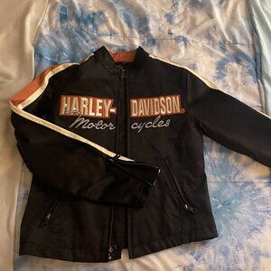 Black and Orange Harley Davidson Motorcycle Jacket